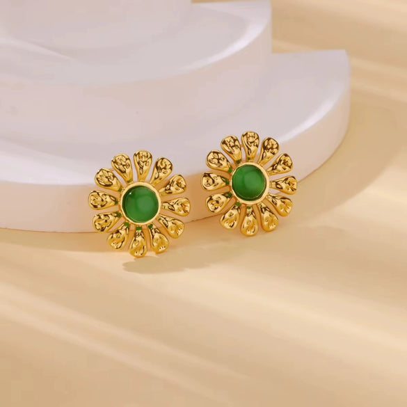 Wholesale Women's Natural Stone Stainless Steel Light Luxury Style Heart Shaped Electroplated Earrings