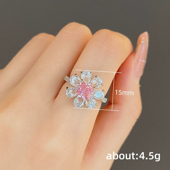 Wholesale Women's Natural Style Copper Flower Ring With Zircon For Jewelry