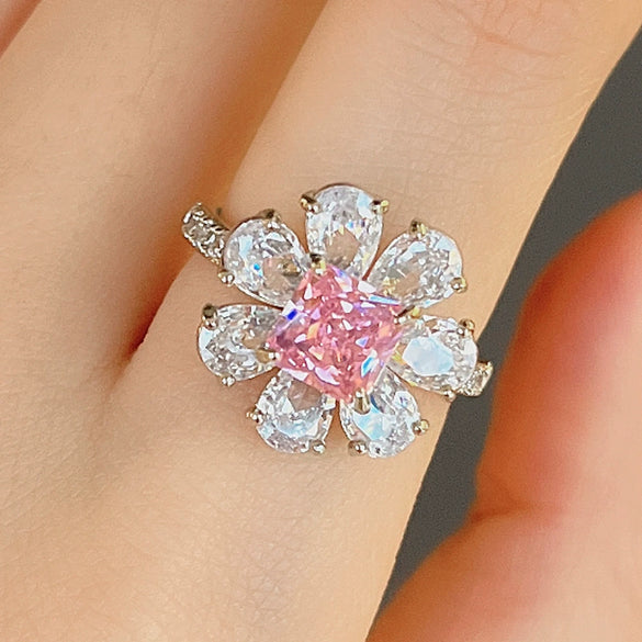 Wholesale Women's Natural Style Copper Flower Ring With Zircon For Jewelry