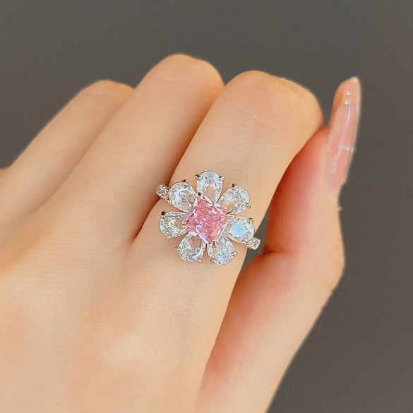 Wholesale Women's Natural Style Copper Flower Ring With Zircon For Jewelry