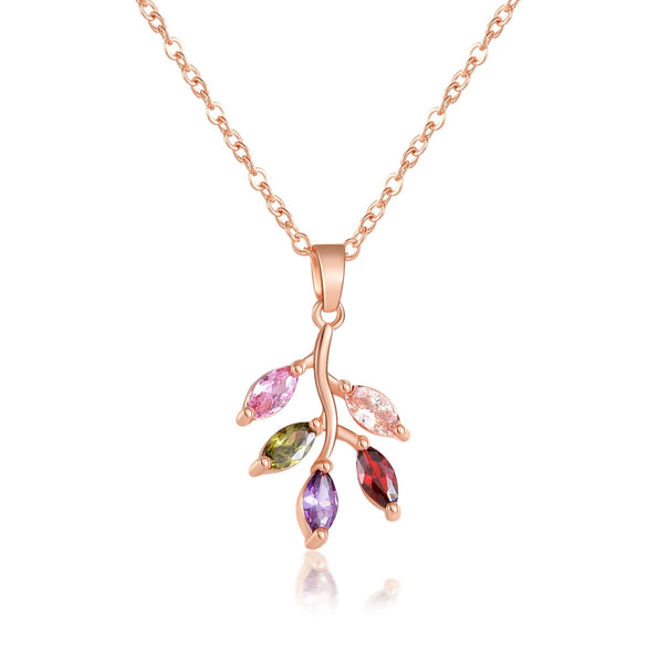 Wholesale Women's Natural Style Copper Jewelry Set With Plant Flowers Pattern Zircon Pendant Necklace And Earrings And Diamond Design Ochain