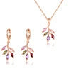 Wholesale Women's Natural Style Copper Jewelry Set With Plant Flowers Pattern Zircon Pendant Necklace And Earrings And Diamond Design Ochain