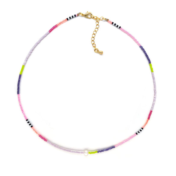 Wholesale Women's Natural Style Handwoven Geometric Clavicle Chain Necklace With Pearl And Organic Glass