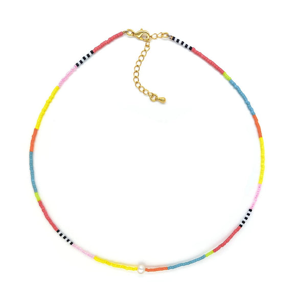 Wholesale Women's Natural Style Handwoven Geometric Clavicle Chain Necklace With Pearl And Organic Glass