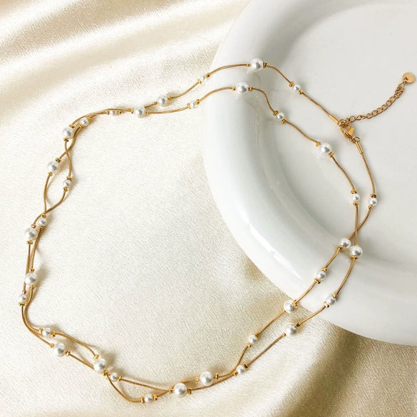 Wholesale Women's Natural Style Stainless Steel Pearl Chain Necklace With Electroplating