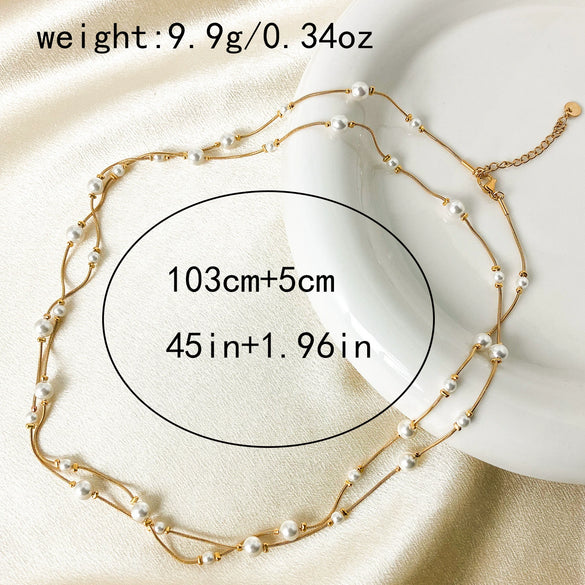 Wholesale Women's Natural Style Stainless Steel Pearl Chain Necklace With Electroplating