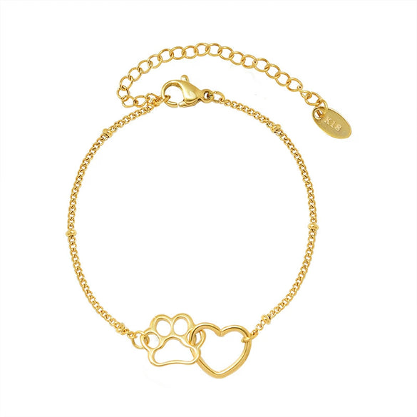 Wholesale Women's Natural Style 316L Stainless Steel Love Footprint Heart Bracelet With 18K Gold Plated Electroplating