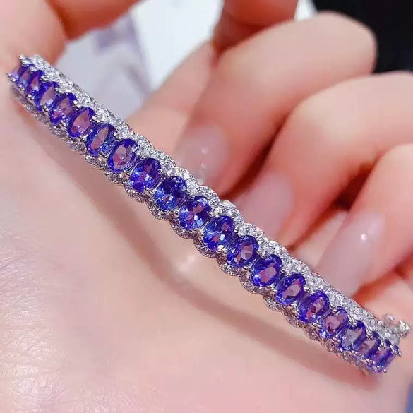 Wholesale Women's Natural Tanzanite Diopside Bracelet With S925 Silver Inlay Geometric Temperament Style Electroplated