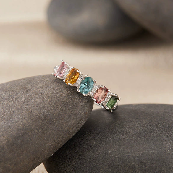 Wholesale Women's Natural Tourmaline Ring In S925 Sterling Silver Geometric Style Set With Gemstones