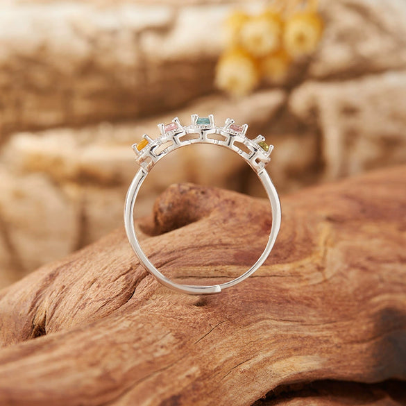 Wholesale Women's Natural Tourmaline Ring S925 Sterling Silver Geometric Style Set With Gemstones