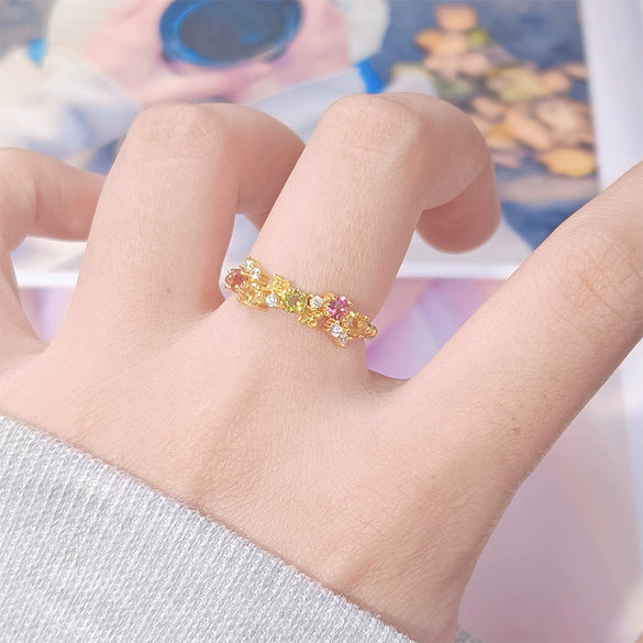 Wholesale Women's Natural Tourmaline S925 Sterling Silver Flower Shaped Minimalist Ring Set With Gems