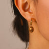 Wholesale Women's Natural Vintage Tiger Eye Stainless Steel Geometric Electroplated Hammered Earrings