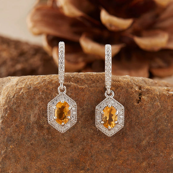 Wholesale Women's Natural Yellow Crystal Amethyst Necklace Set With S925 Sterling Silver Geometric Style
