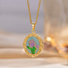 Wholesale Women's Necklace Brass Gold Plated Oil Painting Style Colorful Drops Glaze Enamel Purple Tulip Flower Shape Titanium Steel Dripping Oil