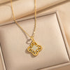 Wholesale Women's Necklace Geometric Cut Out Fourleaf Flower Design Inlaid Zircon Copper Stainless Steel 18K Gold Plated O Word Chain