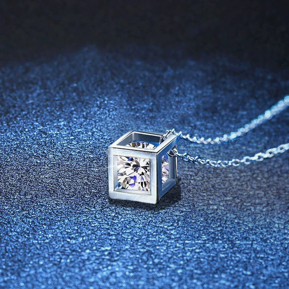 Wholesale Women's Necklace S925 Silver Moissanite Love Rubik's Cube Pendant Platinum Plated Geometric Style