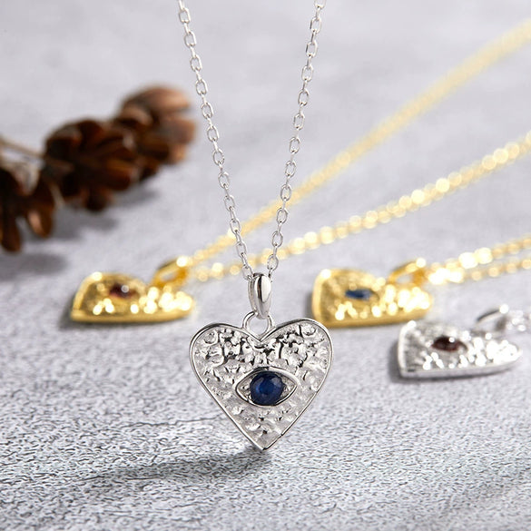 Wholesale Women's Necklace 925 Sterling Silver Heartshaped With Natural Sapphire Moonstone Garnet Pearl Geometric Design