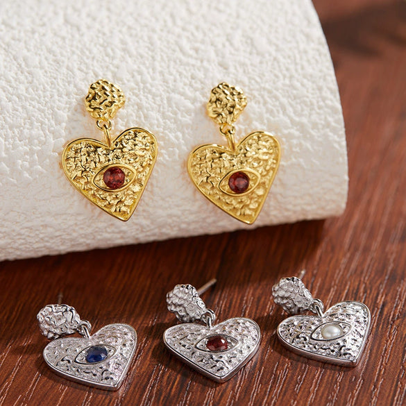 Wholesale Women's Necklace 925 Sterling Silver Heartshaped With Natural Sapphire Moonstone Garnet Pearl Geometric Design