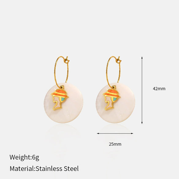 Wholesale Women's Neutral Style Geometric Shell Earrings With Stainless Steel Ear Needles And Electroplating