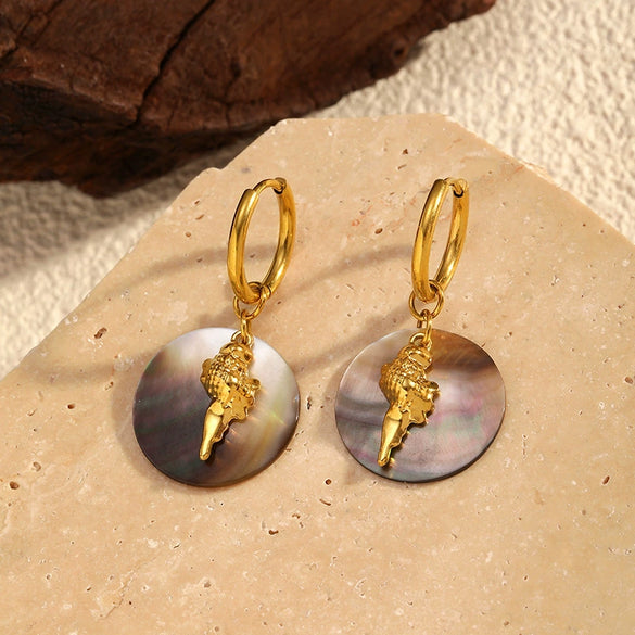 Wholesale Women's Neutral Style Geometric Shell Earrings With Stainless Steel Ear Needles And Electroplating
