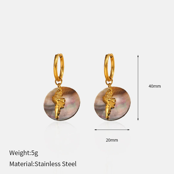 Wholesale Women's Neutral Style Geometric Shell Earrings With Stainless Steel Ear Needles And Electroplating