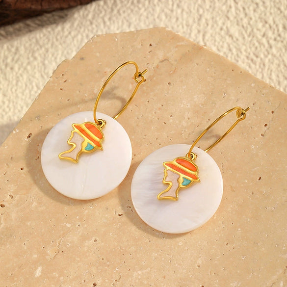 Wholesale Women's Neutral Style Geometric Shell Earrings With Stainless Steel Ear Needles And Electroplating