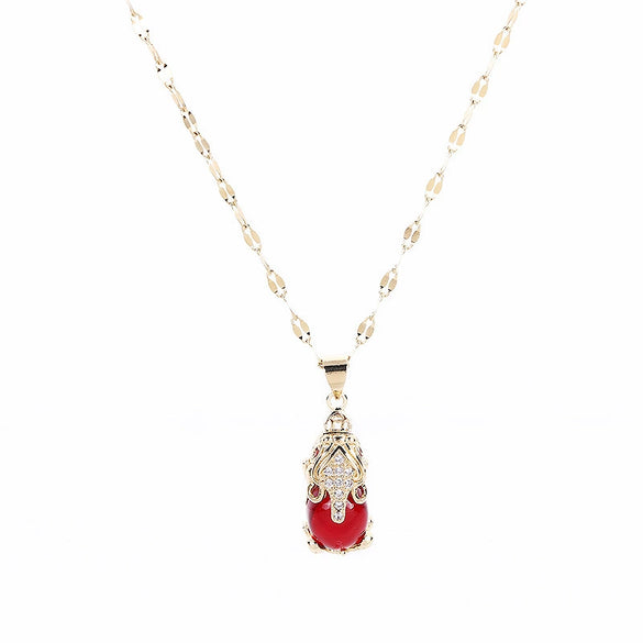 Wholesale Women's New Year Red Lucky Pixiu Titanium Steel Necklace With 18K Gold Plated Electroplating And Geometric Design