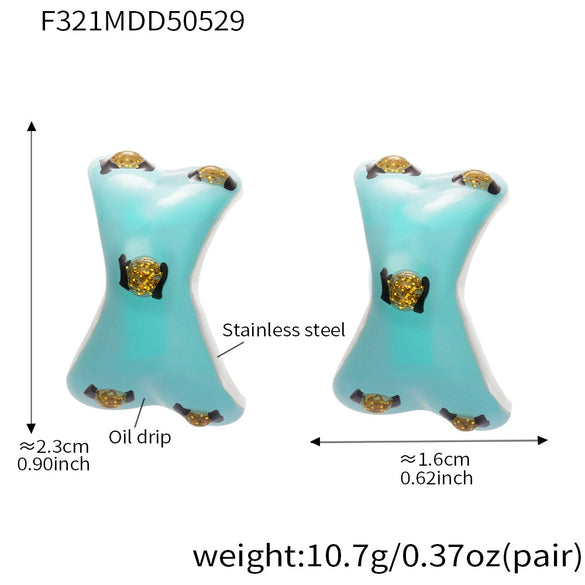 Wholesale Women's Niche Design Geometric Ferris Wheel Oil Dripping Cshaped Electroplated Stainless Steel And Enamel Glaze Earrings