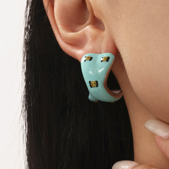 Wholesale Women's Niche Design Geometric Ferris Wheel Oil Dripping Cshaped Electroplated Stainless Steel And Enamel Glaze Earrings