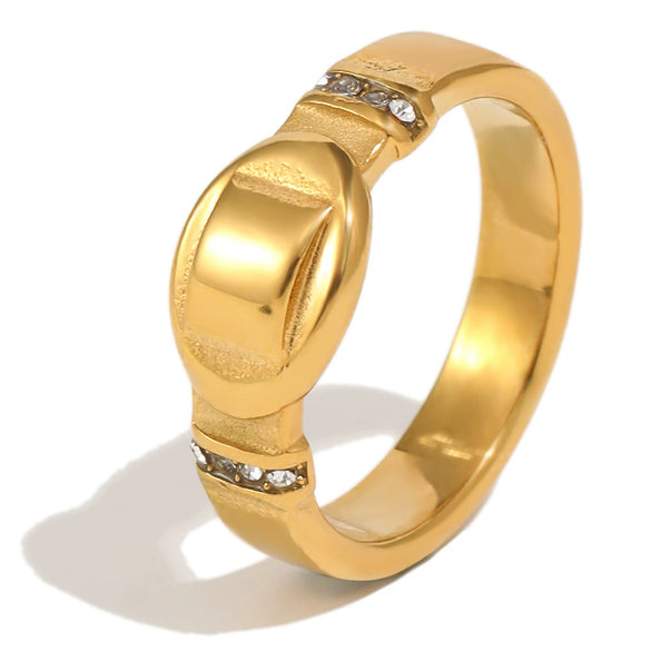 Wholesale Women's Niche Design Geometric Stainless Steel 18K Goldplated Oval Raised Diamond Ring Jewelry Accessories