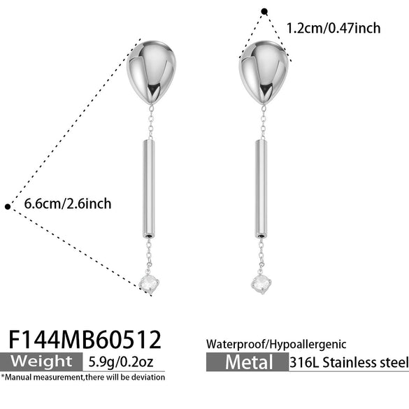 Wholesale Women's Niche Design Geometric Stainless Steel Microinlaid Zircon Electroplated Long Tassel Pendant Earrings