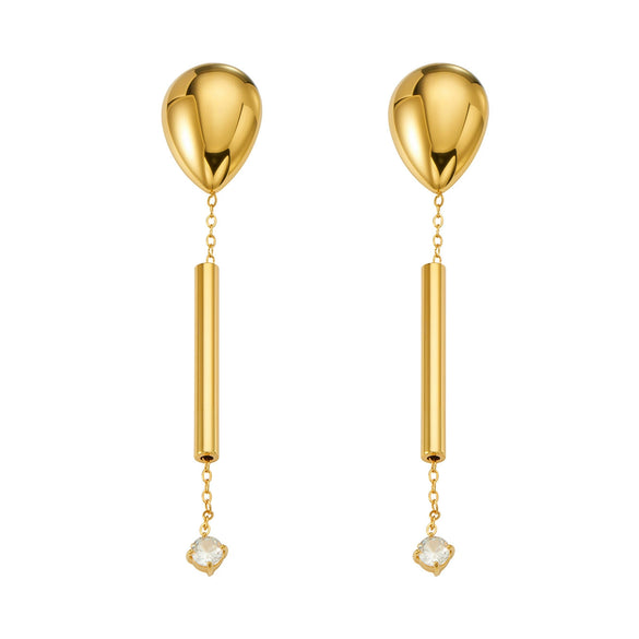 Wholesale Women's Niche Design Geometric Stainless Steel Microinlaid Zircon Electroplated Long Tassel Pendant Earrings