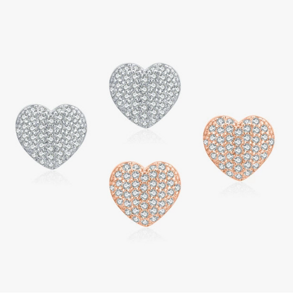 Wholesale Women's Niche Design S925 Sterling Silver Heart Shaped Diamond Microinlaid Earrings