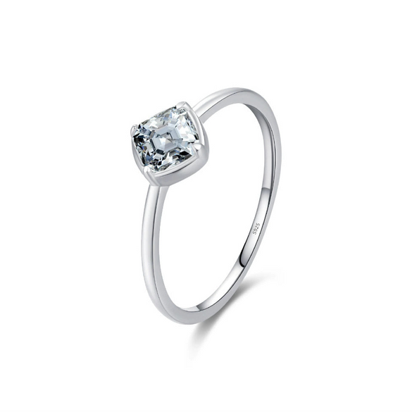 Wholesale Women's Niche Design S925 Sterling Silver Square Zircon Inlay Heartshaped Ring