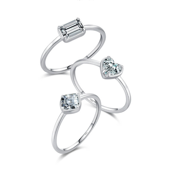 Wholesale Women's Niche Design S925 Sterling Silver Square Zircon Inlay Heartshaped Ring