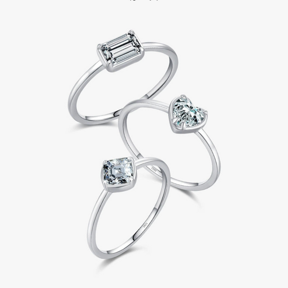 Wholesale Women's Niche Design S925 Sterling Silver Square Zircon Inlay Heartshaped Ring