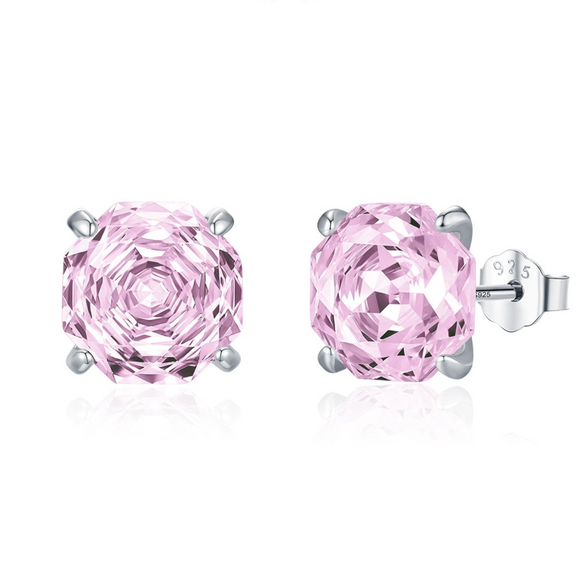 Wholesale Women's Niche Design 925 Silver Earrings Set With Diamonds And Pink Rose Flower Pattern