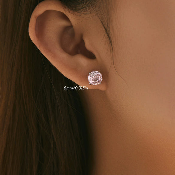 Wholesale Women's Niche Design 925 Silver Earrings Set With Diamonds And Pink Rose Flower Pattern