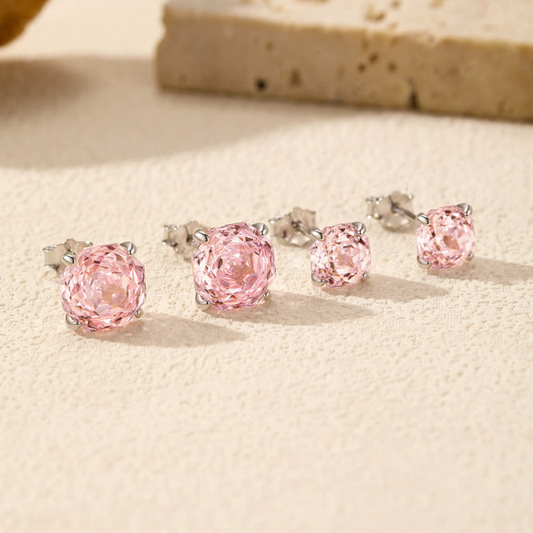 Wholesale Women's Niche Design 925 Silver Earrings Set With Diamonds And Pink Rose Flower Pattern