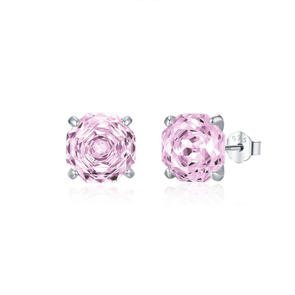 Wholesale Women's Niche Design 925 Silver Earrings Set With Diamonds And Pink Rose Flower Pattern