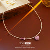 Wholesale Women's Niche Fashion Crystal Love Heart Shaped Clavicle Chain With Pink Diamond Embedded And Electroplated Design