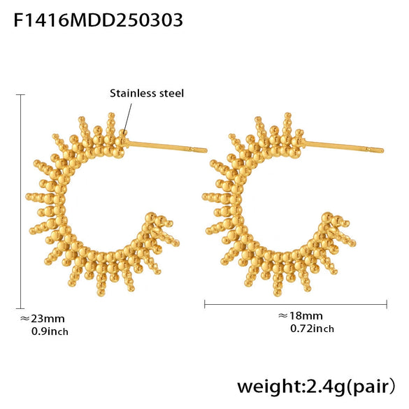 Wholesale Women's Niche Geometric Ferris Wheel Cshaped Round Bead Sunflower Earrings Stainless Steel 18K Gold Electroplated Jewelry