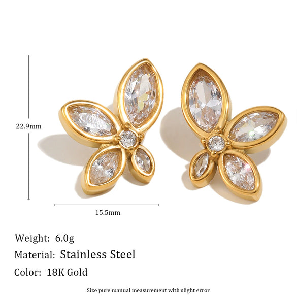 Wholesale Women's Niche Geometric Flower Stud Earrings Stainless Steel 18K Plated