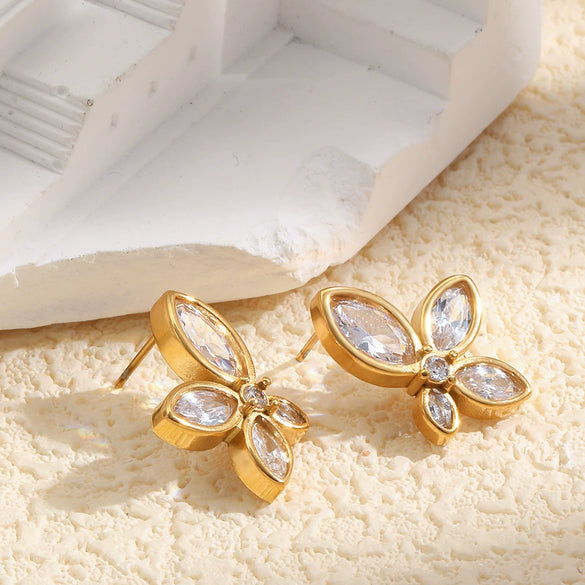 Wholesale Women's Niche Geometric Flower Stud Earrings Stainless Steel 18K Plated