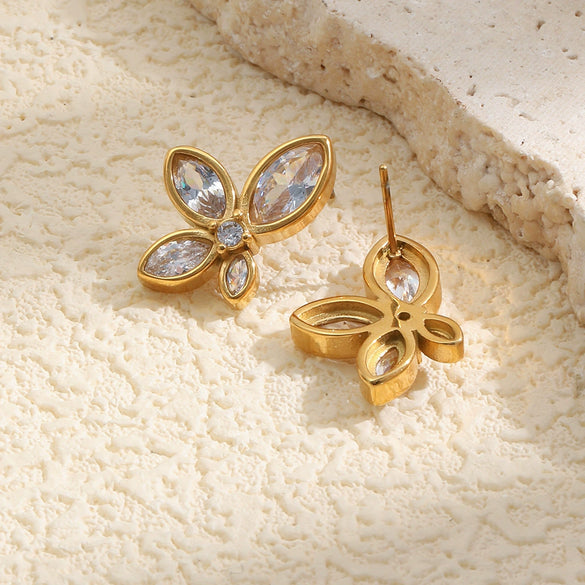 Wholesale Women's Niche Geometric Flower Stud Earrings Stainless Steel 18K Plated