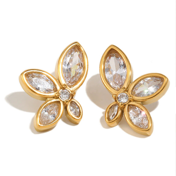 Wholesale Women's Niche Geometric Flower Stud Earrings Stainless Steel 18K Plated