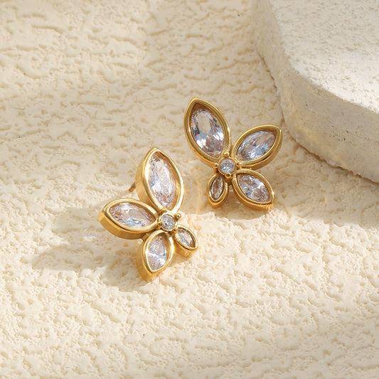 Wholesale Women's Niche Geometric Flower Stud Earrings Stainless Steel 18K Plated