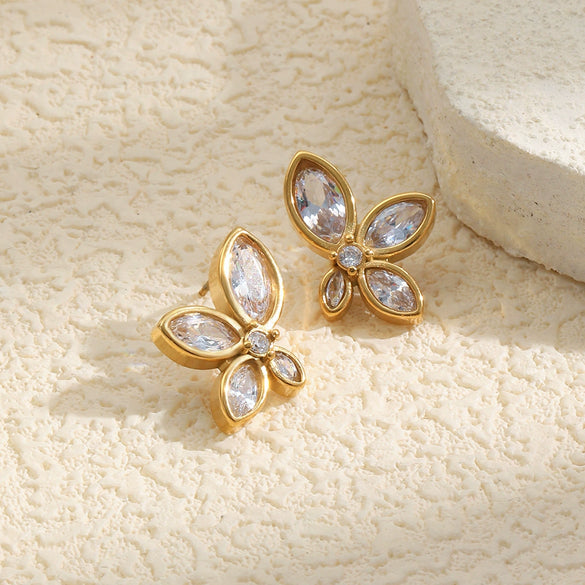 Wholesale Women's Niche Geometric Flower Stud Earrings Stainless Steel 18K Plated