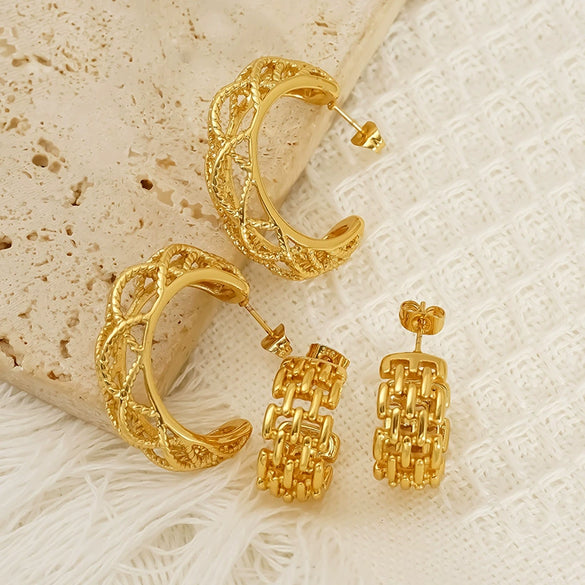 Wholesale Women's Niche Geometric Hollow Cshaped Goldplated Titanium Steel Earrings