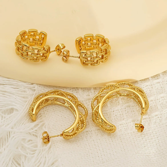 Wholesale Women's Niche Geometric Hollow Cshaped Goldplated Titanium Steel Earrings